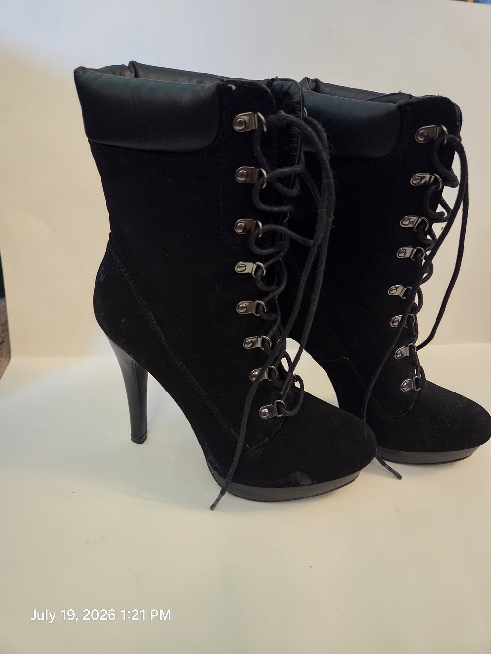 Shoe Dazzle Black Lace-Up High Heel Ankle Boots